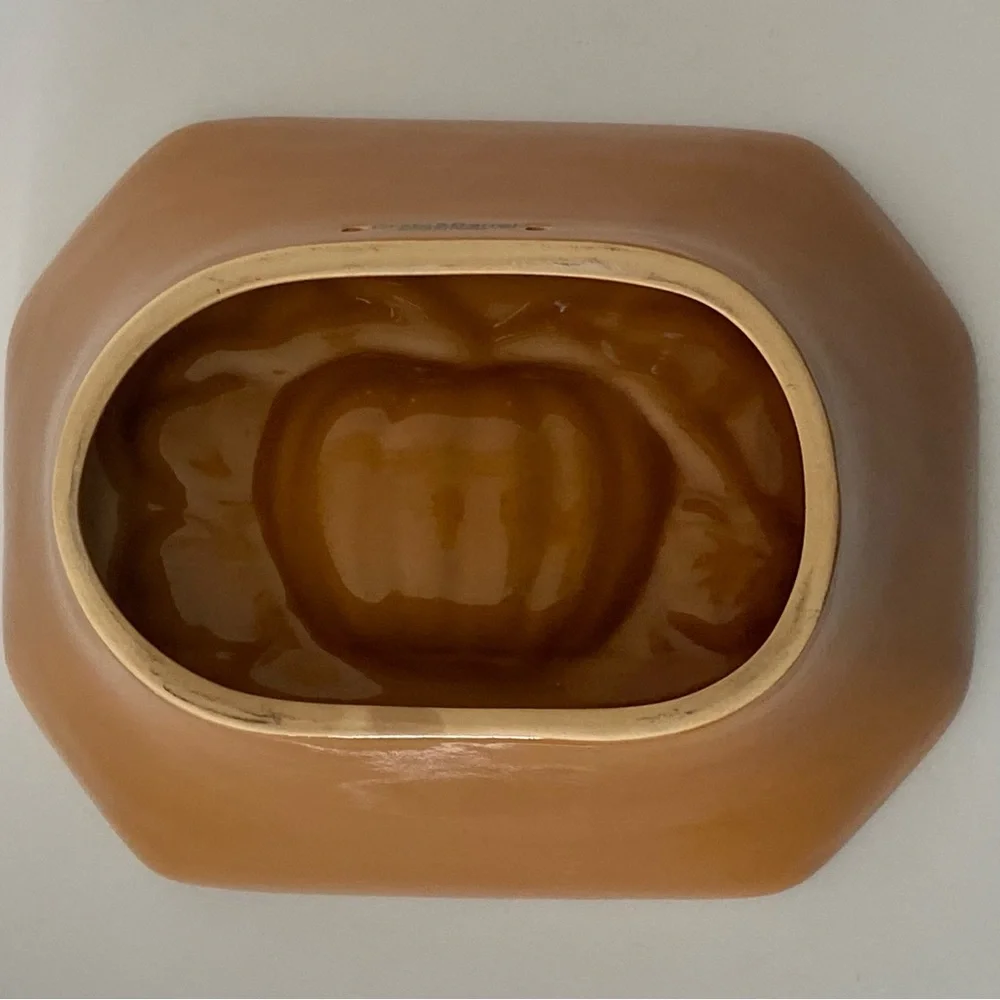 Crate & Barrel Pumpkin Mold Bowl Casserole Brown Glazed Ceramic Fall 8.5” X 7”